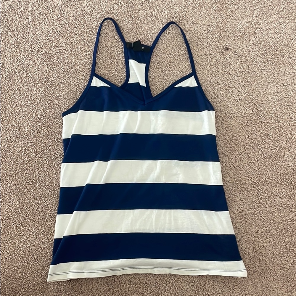 Forever 21 Blue and White Fitted Sleeveless Camisole